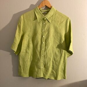 Talbots Green Button Down Shirt Lightweight Linen